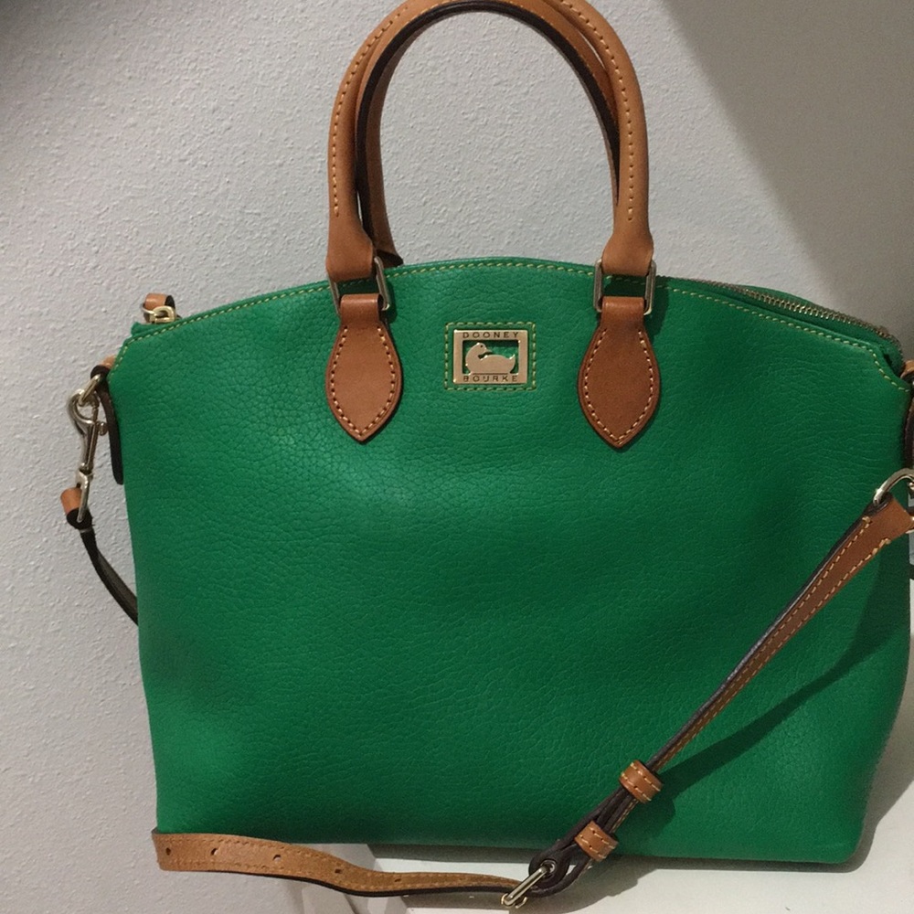 Dooney & Bourke Large Green/ Brown Leather Satchel / Handbag / Crossbody Bag